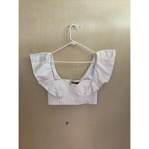 ZARA COLLECTION VOLUMINOUS POPLIN WHITE TOP SIZE S RUFFLE NWT